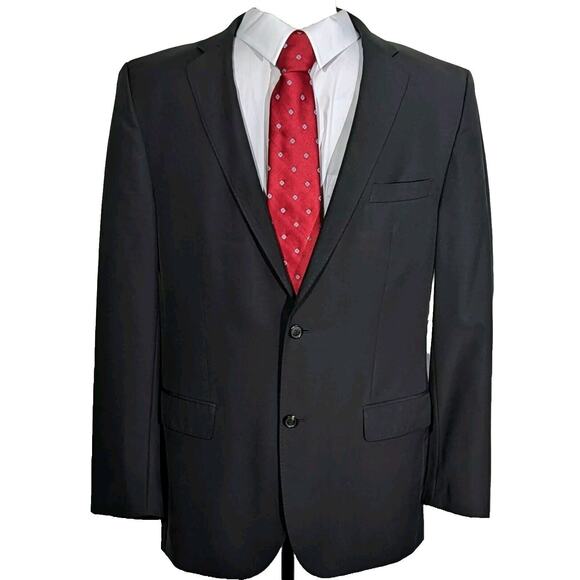 Hugo Boss Men's Sport Coat Blazer Two Button Solid Black Virgin Wool Size 42R